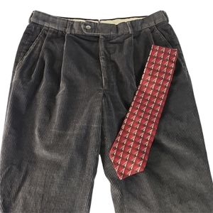 VTG Cadbury Thick Quality Corduroy Pleated Pants Gray with Stafford Tie 34x33